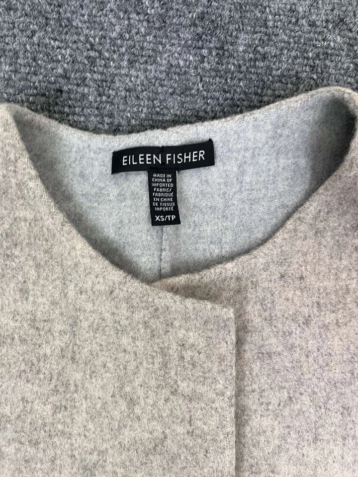 Chaleco Largo Doble Cara Lana Cepillada Eileen Fisher Mujer XS Gris Cápsula Minimalista Foto 3 de 4