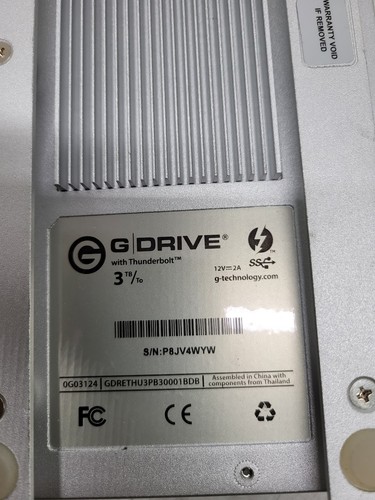 G-Technology G-Drive External Hard Drive 0G03124 3TB/68hours/no power adapter - Picture 3 of 5