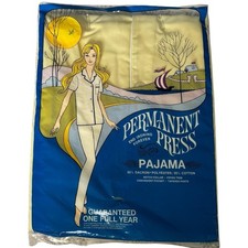 Vintage Permanent Press Summer Pajama Set Short Sleeves Yellow Dacron New sz S