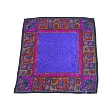 Honey Women's Silk Scarf Vintage 80s Bohemian Vibrant Hand Stitched Square