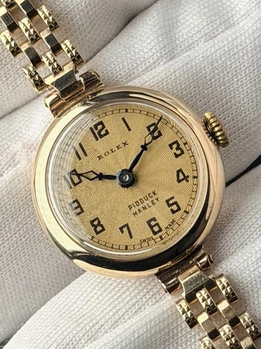 (9K Gold) Rolex Vintage Lady Art Deco Cocktail Watch 17mm Antique Bracelet