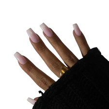 Gradient Pink Press on Nails Long Square,KXAMELIE Ombre Medium Coffin Fake 24 PC