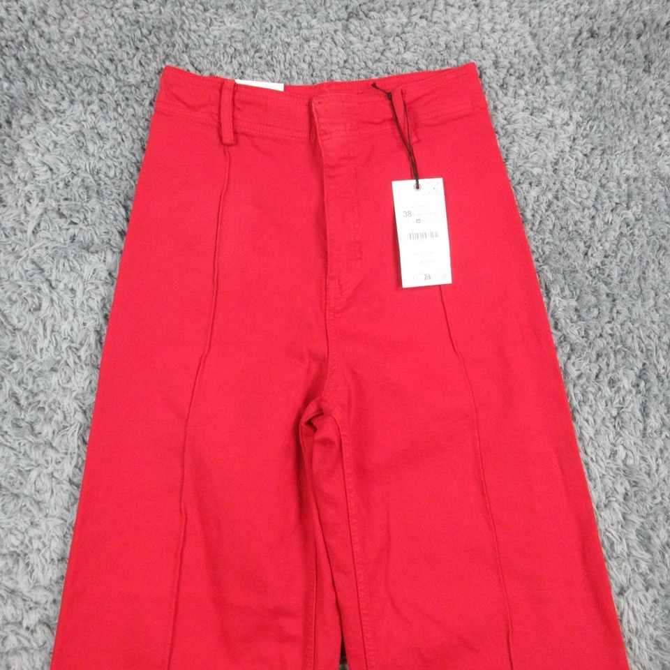 Pantalones Zara para mujer 6 rojos ZW a medida pierna ancha tiro alto hasta el tobillo 26x29* nuevos con etiquetas Foto 2 de 4