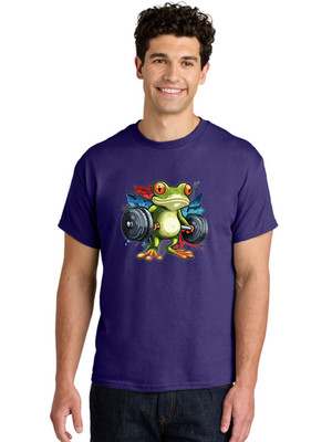 Frog-Lifting-Weights-5 Mens Graphic Tee, 100% Cotton, Casual Summer Wear