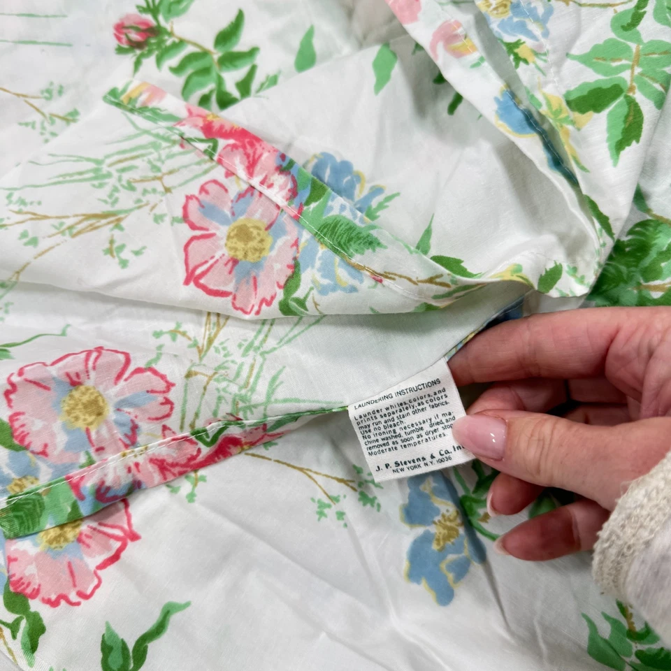 vintage utica flat sheet twin pink blue floral large blooms blend percale usa - Image 4 of 4