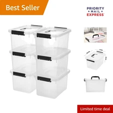 Crystal-Clear 6 Quart Storage Bins with Secure Lids & Handles - 6 Pack Organizer