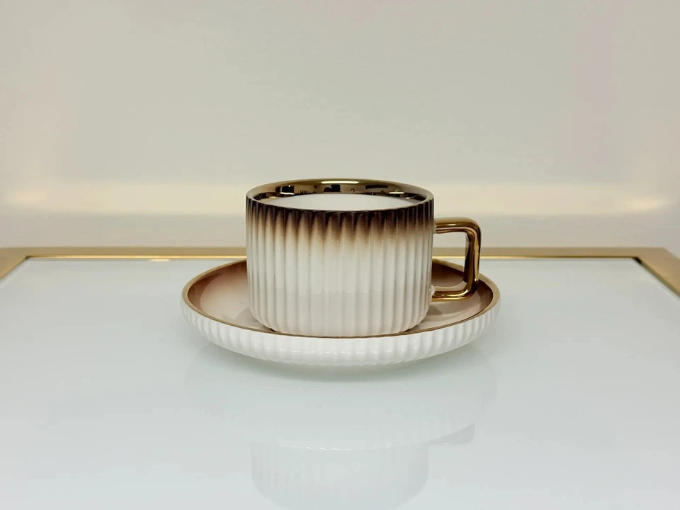 Conjunto de louça de cerâmica degradê 32 peças com acabamento dourado – marrom ou preto - Imagem 3 de 4