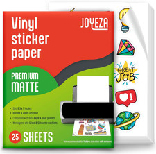 JOYEZA Premium Printable Vinyl Sticker Paper for Inkjet Printer - 25 Sheets Matt