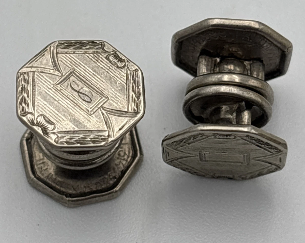 Gemelli Da Uomo Vintage In Acciaio Con Strass, Forma Quadrata, Colore Argento E Nero, 1 Paio - Foto 4