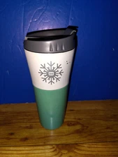 Dunkin Donuts Stainless Steel Travel Tumbler 16 oz. Snowflake Design EUC