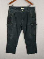Carhartt Cargo Pants Mens 38x30 Black B342 Relaxed Fit Utility Cotton Distressed