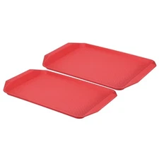 2Pcs Non-Silp Rectangle Plastic Fast Food Serving Tray 17" x 11.9" Red
