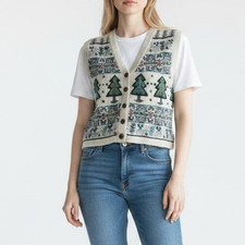 Vintage 90s Northern Isles Embroidered Wool Sweater Vest Petites Large PL Trees