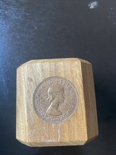 British Coins Displayed On Wooden Block Display Stand