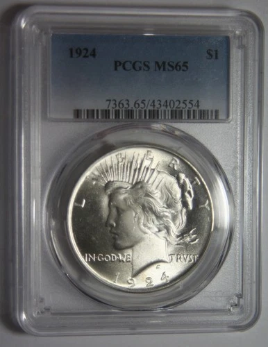 1924 Peace Silver Dollar - PCGS MS65 - Luster!