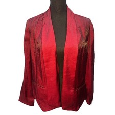 Chico's Blazer Women Sz 1/10M Metallic Red Lining Long Sleeve Draper Front NWT