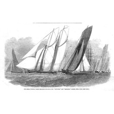 ISLE OF WIGHT Royal Victoria Yacht Squadron Regatta at Ryde - Antique Print 1851
