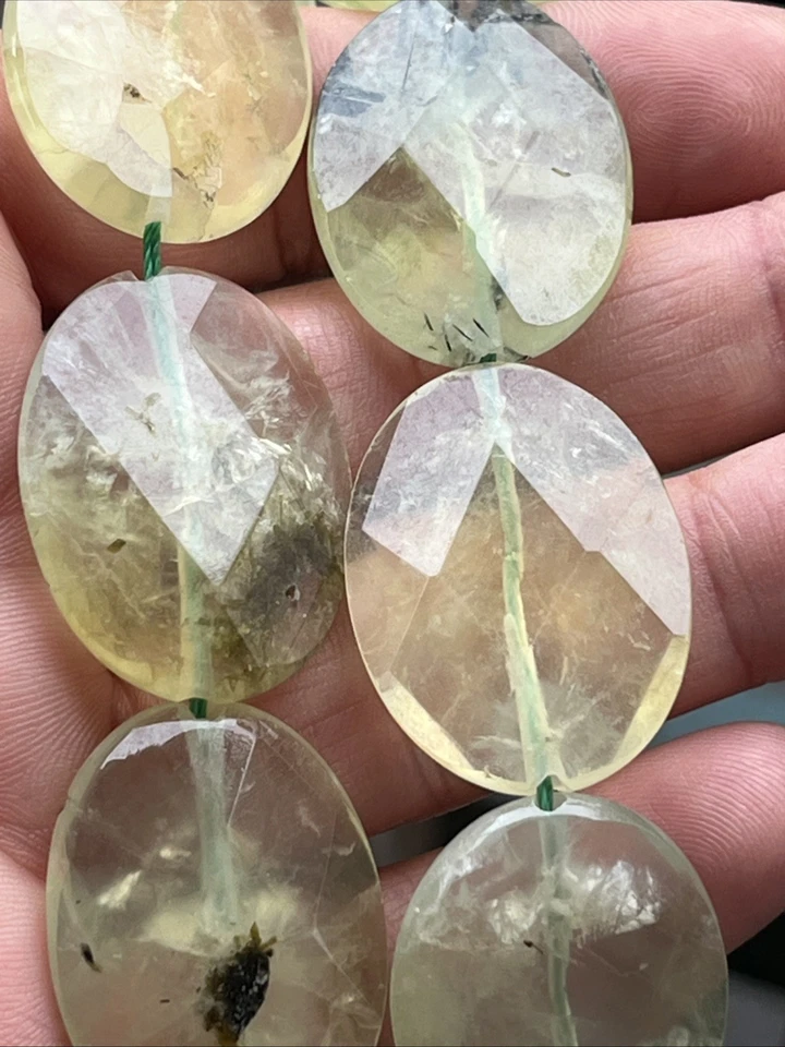 Prehnit Perlen Oval Facettiert Mit Loch 13 Stück 30 mm Edelstein Kristall DIY - Bild 2 von 4
