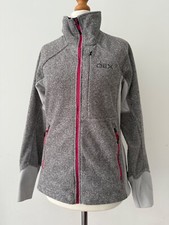 OEX fleece size 8 light grey full zip pink pockets womens