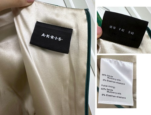Akris Farm Flower Field Print Silk Dress Sheath Colorblock Stripe Tan Green 10 - Picture 4 of 18