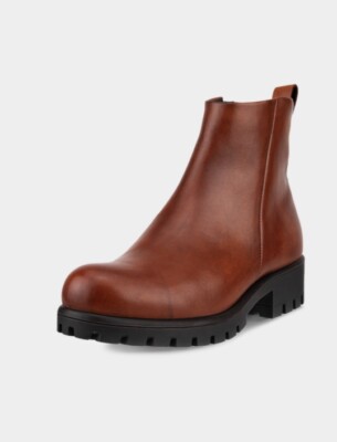 New ECCO WOMEN MODTRAY ANKLE BOOT Leather Eu 37 Us 6 6.5 Zipper Mid Heel Lugged