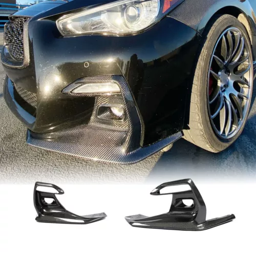 For Q50 Sport 2018-2022 Pair Real Carbon Front Bumper Fog Light Cover Bezels - Picture 1 of 7