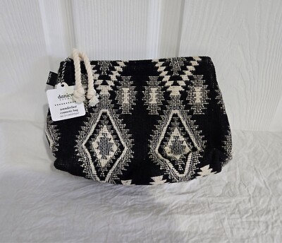 Danica Studio Wanderlust Cosmetic Bag Woven Black White Cotton Leather