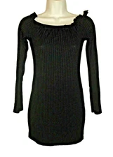 NWT Nasty Girl Black Bardot Ribbed Off Shoulder Long Sleeve Mini Dress 6
