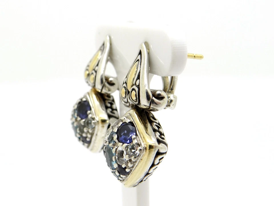 Pendientes colgantes John Hardy Jaisalmer plata oro amarillo 18k topacio zafiro Foto 3 de 4