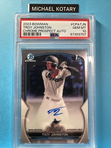 TROY JOHNSTON 2023 BOWMAN CHROME AUTO PSA 10 Marlins 1st Cpatjn