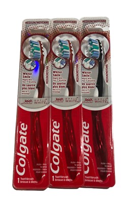 Lot of  3 Colgate 360 Advanced Optic White Toothbrushes Medium
