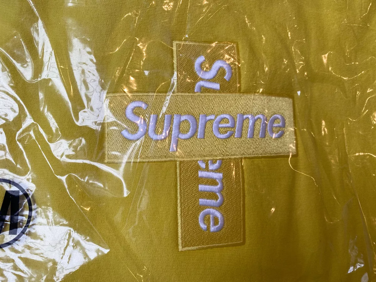 Supreme Cross Box Logo Hooded Sweatshirt Yellow Sz Medium New