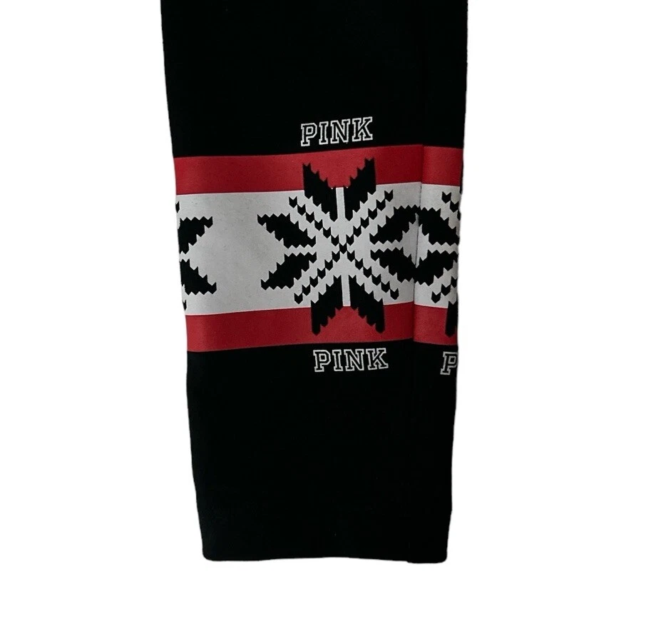 Леггинсы Victoria Secret розовые маленькие для йоги опрятные черные снежинки праздничные спортивные - Изображение 4 из 4