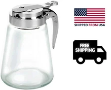 12 Oz Glass Syrup Dispenser Honey Maple Jar Dressing Creamer Sugar Clear Glass