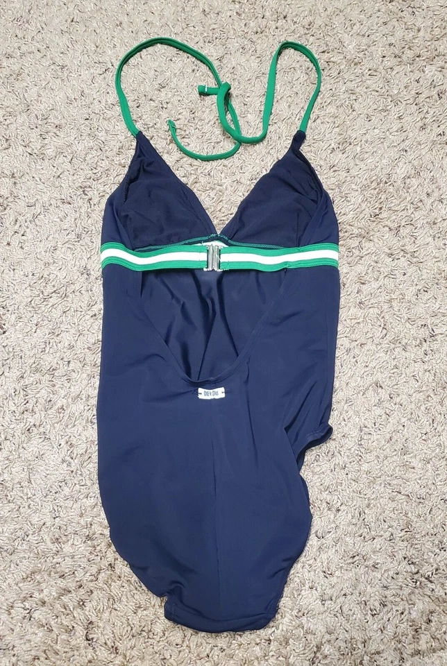 Traje de baño Converse One Star para mujer pequeño azul blanco verde cuerda halter de una pieza Foto 2 de 4