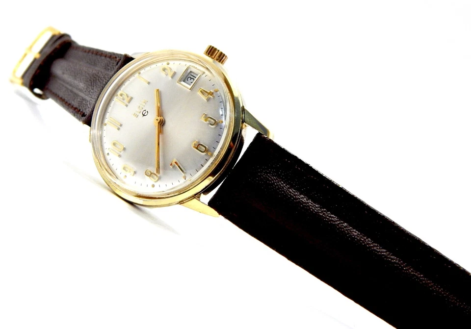 Reloj Vintage ELGIN Cuerda Manual 17 Joyas Estuche Chapado en Oro 34mm Hombres Funcionando Foto 3 de 4