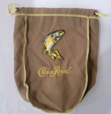 Custom Crown Royal Brown Tan (Vanilla) Bag w/ Fishing Wildlife Patch Fish Trout