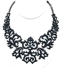 Victorian Gothic Matte Black Metal Lace Sculpted Bib Necklace Vintage HTF