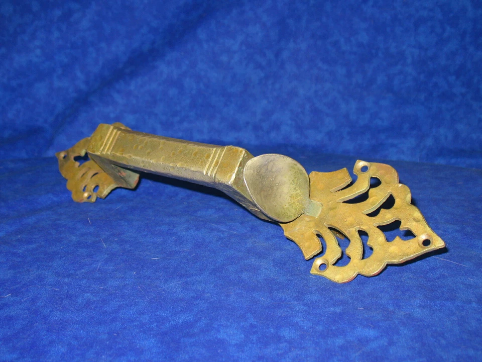 Manija de puerta de bronce martillado vintage pestillo grande puerta de entrada niquelado Foto 2 de 4