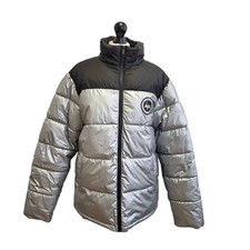 Just Hype Silver Black Puffer Jacket Padded Uk Women's 14 Eu 42 Zz401