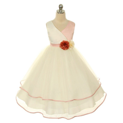 IVORY ROSE Size 2 Two Tone Satin with Flower Brooches Girl Dress Birthday Party
