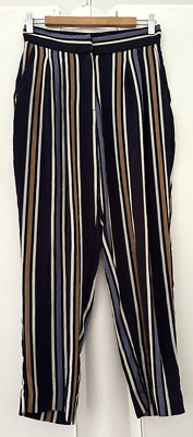 H&M.  BLAUE MEHRFARBIG GESTREIFTE KNÖCHELHOSE/TASCHEN IM CHINO-STIL.  Größe 38/10