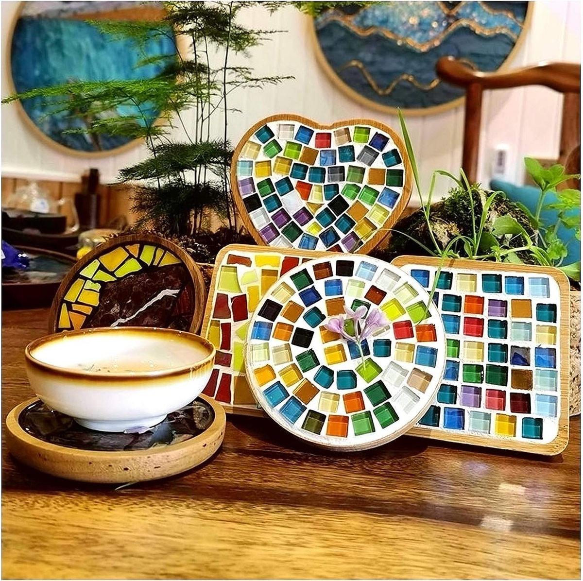 100 Pieces Mosaic Tiles Squares Orange Crystal Mosaic Stained