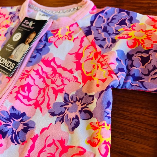 Bonds Baby Zip Wondersuit Size 1 Floral Bloom Flower Purple Pink White - Picture 2 of 3