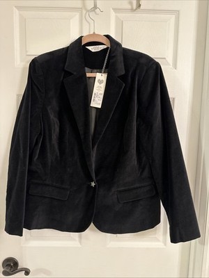 Studio Untold Ulla Popken Black Velvet Blazer Jacket Star Button Sz 14 NWT