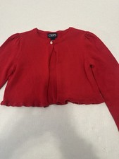 Chaps Red Sweater 6X/6 Girls Cropped Ribbed Neck Puffer Sleeves Single Button