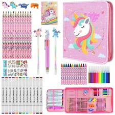 Markers Set with Glitter Unicorn Pencil Case, 59 Pcs Art and Craft Supplies K...