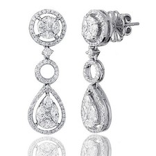 ¦18K White Gold 2.40 CT Marquise & Round invisible Set Diamonds Earrings »N112