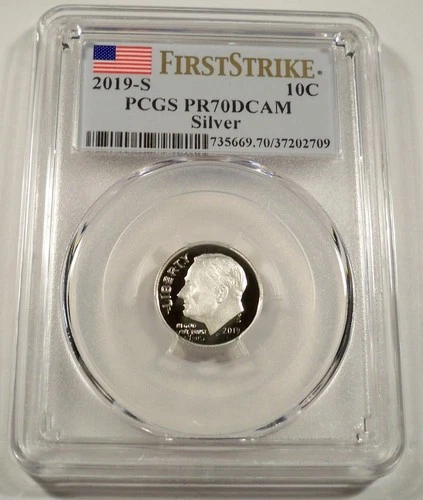 2019-S 10c SILVER PCGS PR70DCAM ROOSEVELT DIME FIRST .999 FINE PROOF DEEP CAMEO