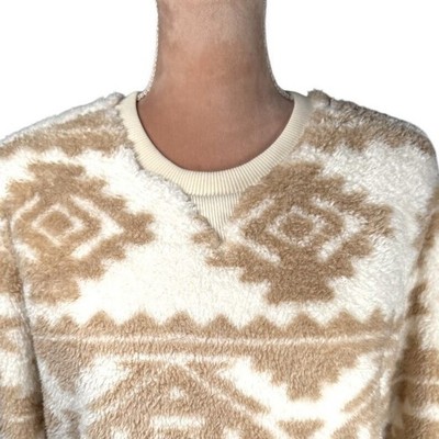 The North Face Campshire Crewneck Sherpa Fleece Pullover Cream Aztec Youth XL
